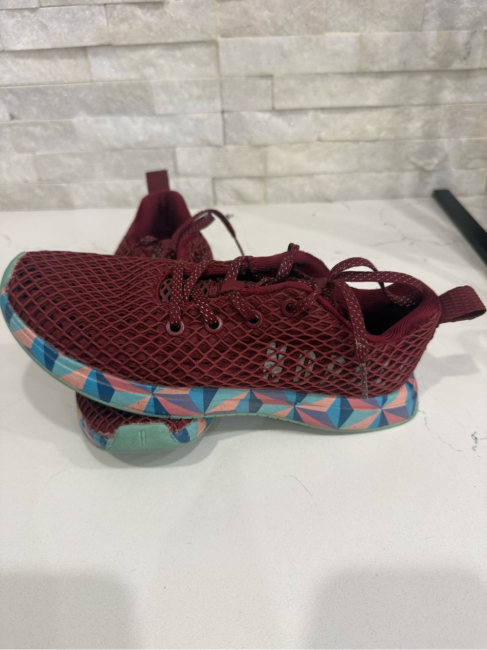 Nobull women’s Burgundy Mesh Athletic Sneakers with Geometric Sole